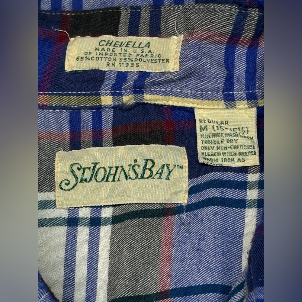 Vintage St John’s Bay Plaid Button Down Shirt Made in USA Medium GUC - Picture 2 of 6